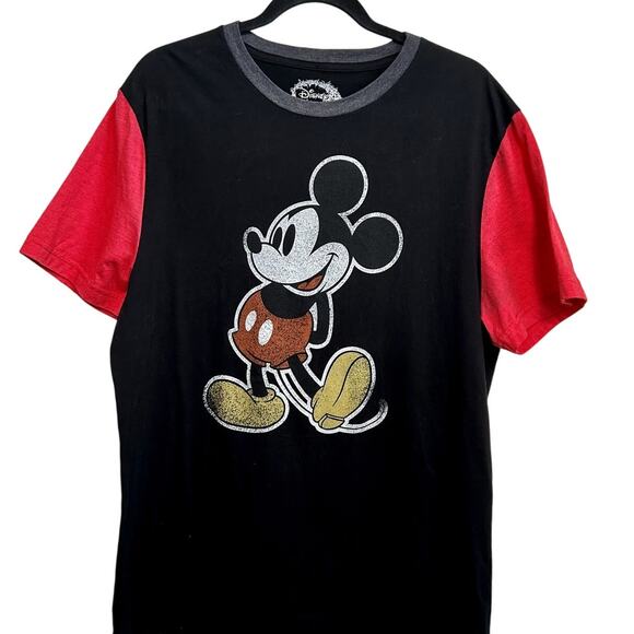 Disney Tops - Disney Parks Mickey Mouse Ringer Tee XL Black Red Color Block Classic Graphic